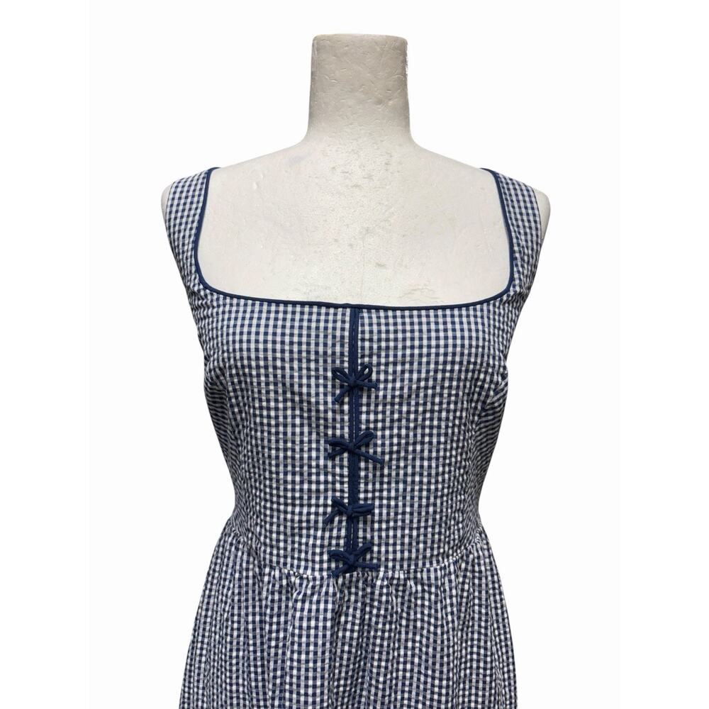 Caroline Constas Dress Blue Gingham Smocked Maxi Sundress Cottagecore Large - Picture 3 of 6